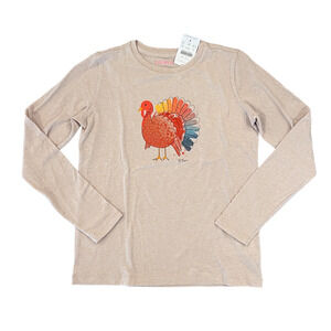 NWT J. Crew Girls' Beige Thanksgiving Turkey Long Sleeve Graphic Tee - SIZE M